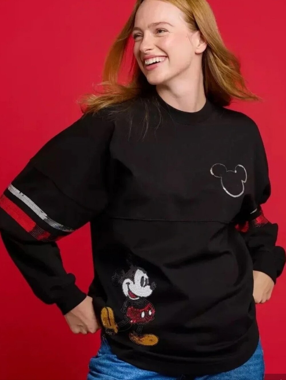 NWT Disneyland Mickey Mouse Red, Silver & Black Sequin Spirit Jersey Adult Large